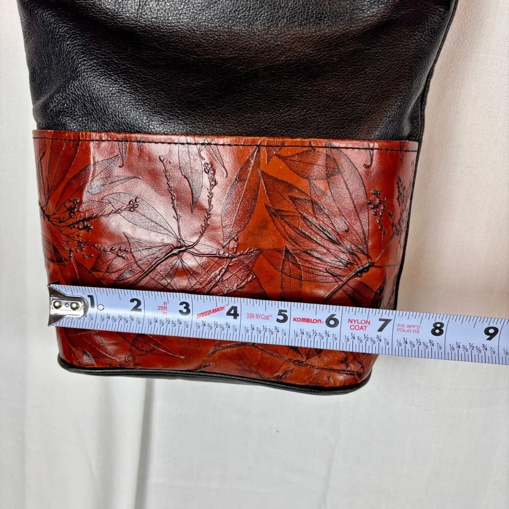 Leaf Leather C.L. Whiting  Black Brown Embossed Crossbody Bucket Bag USA Made